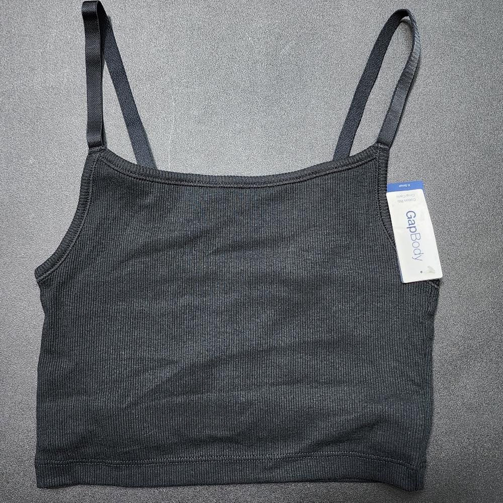 Gap Cotton Rib Crop Cami in Black, XS